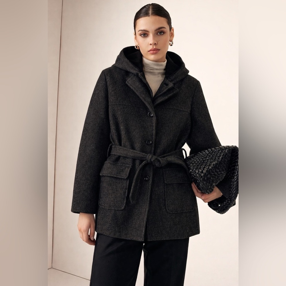 Izzi Collections Charcoal Gray 100% Wool Soft Pea Coat M